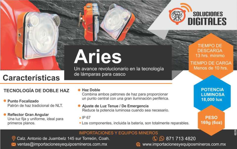 ARIES un avance revolucionario en la tecnologia de lamparas para casco. Tiempo de descarga:13 hrs minimo, Tiempo de carga: menos de 10 hrs, Potencia luminosa: 18,000 lux, Peso: 169 gr ARIES un avance revolucionario en la tecnologia de lamparas para casco. Tiempo de descarga:13 hrs minimo, Tiempo de carga: menos de 10 hrs, Potencia luminosa: 18,000 lux, Peso: 169 gr