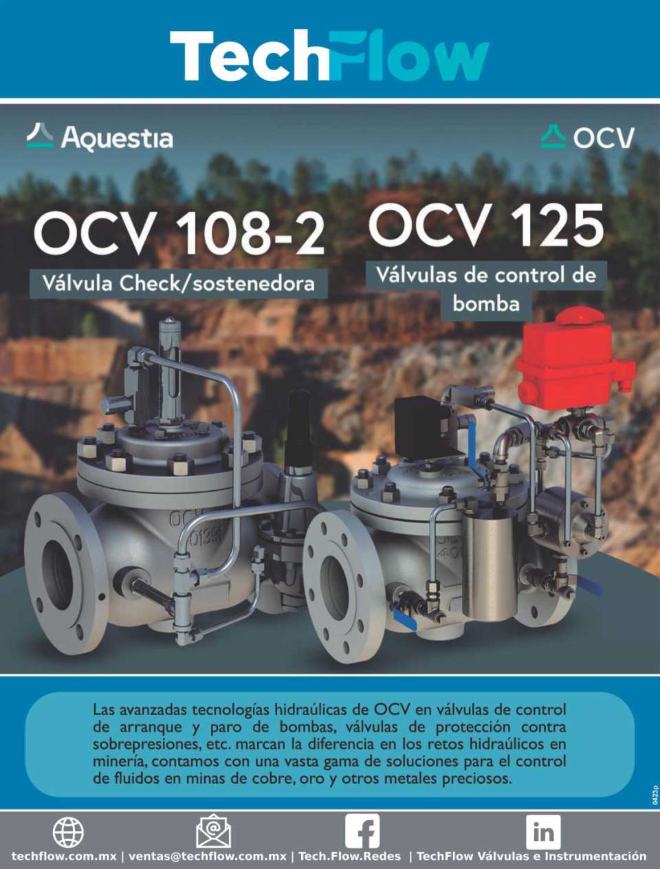 OCV Tecnologia hidraulica en Valvulas de control de arranque y pago de bombas, valvulas de proteccion contra sobrepresiones, etc., marcan la diferencia en los retos hidraulicos en mineria. Aquestia OCV Tecnologia hidraulica en Valvulas de control de arranque y pago de bombas, valvulas de proteccion contra sobrepresiones, etc., marcan la diferencia en los retos hidraulicos en mineria. Aquestia